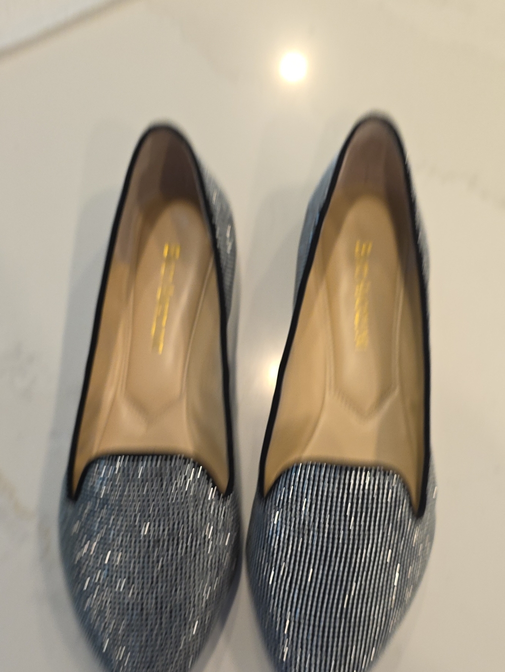 Enzo Angiolini Sparkle Pointed Toe Flats in Silver.  New W Box